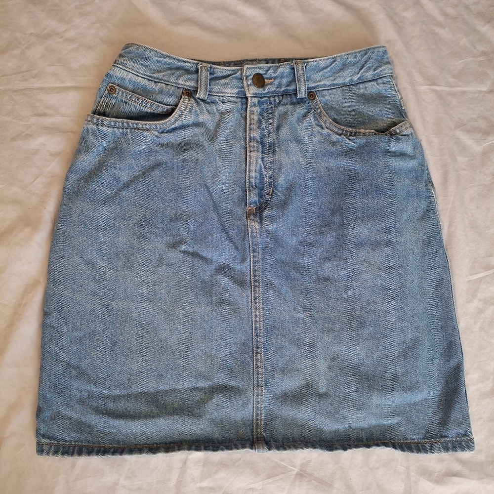 Vtg Lizwear Liz Claiborne Denim Jean Skirt Petite 8 Pockets Classic USA Union